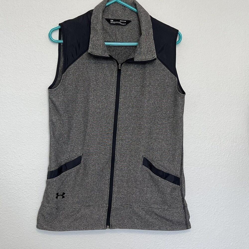 Under Armour Coldgear Vest Womens Sz S Gray Loose Fit Fleece Full Zip Sleeveless